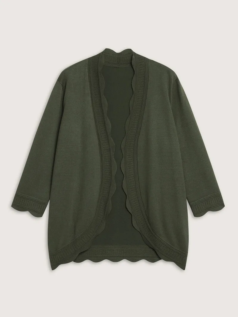 Supersoft Scalloped Trim Three-Quarter Sleeve Cardigan