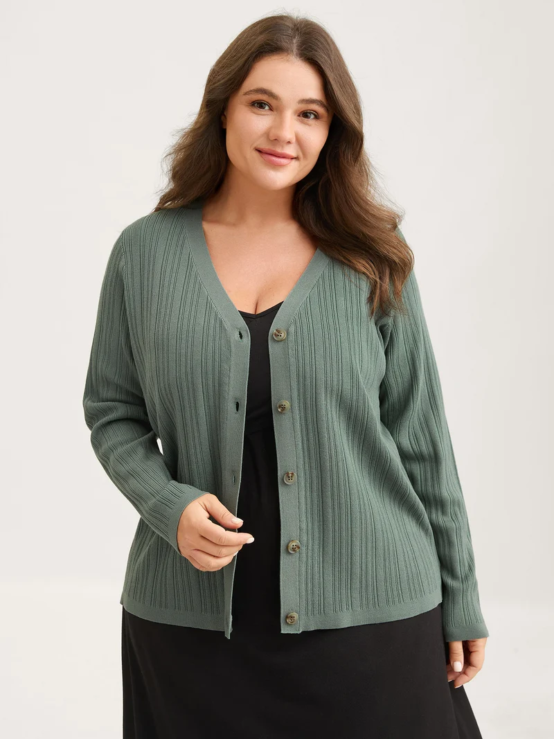 Textured Button Front Long-Sleeve Knit Cardigan