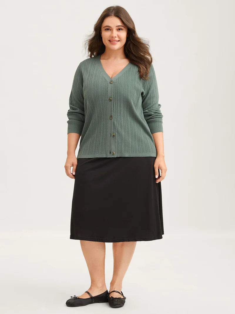 Textured Button Front Long-Sleeve Knit Cardigan