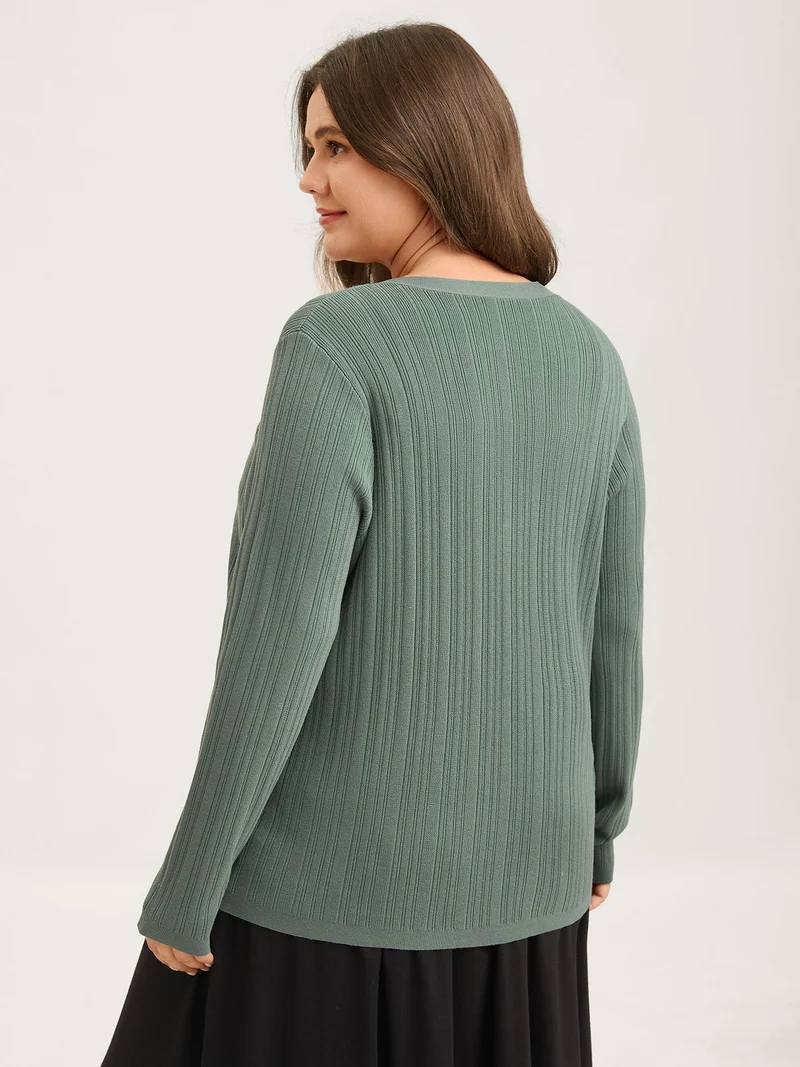 Textured Button Front Long-Sleeve Knit Cardigan