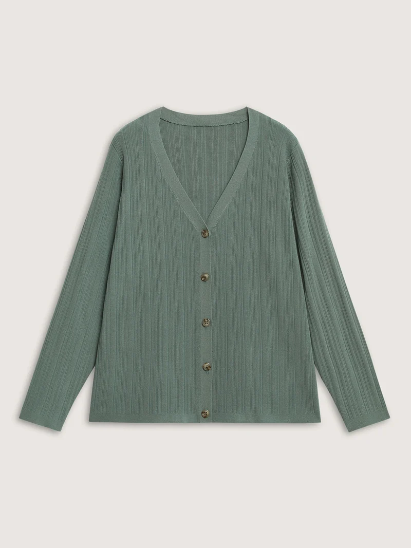 Textured Button Front Long-Sleeve Knit Cardigan