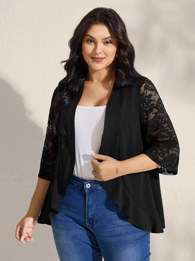 Sheer Lace Stretchy Arc Hem Jacket