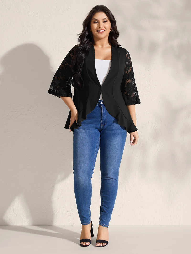 Sheer Lace Stretchy Arc Hem Jacket