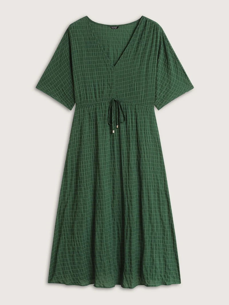 Textured Split Hem Waist-Tie Maxi Dress