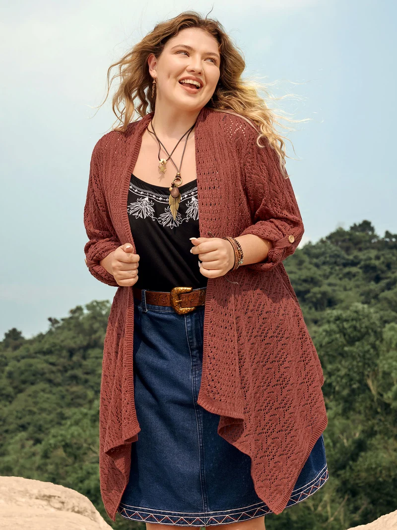 Textured Cut-Out Asymmetrical Lightweight Cardigan