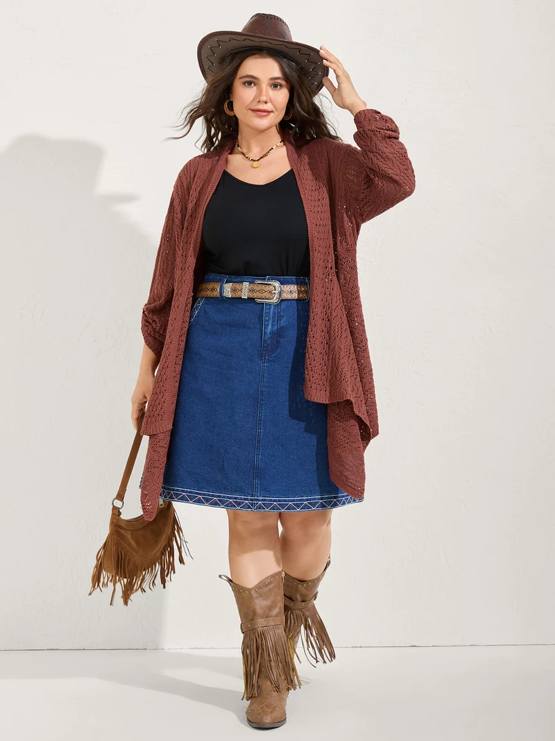 Textured Cut-Out Asymmetrical Lightweight Cardigan