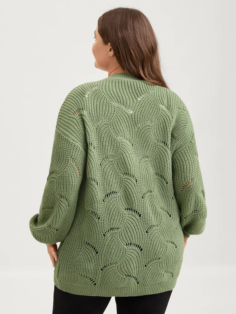 Cut-Out Textured Tie Knit Cardigan