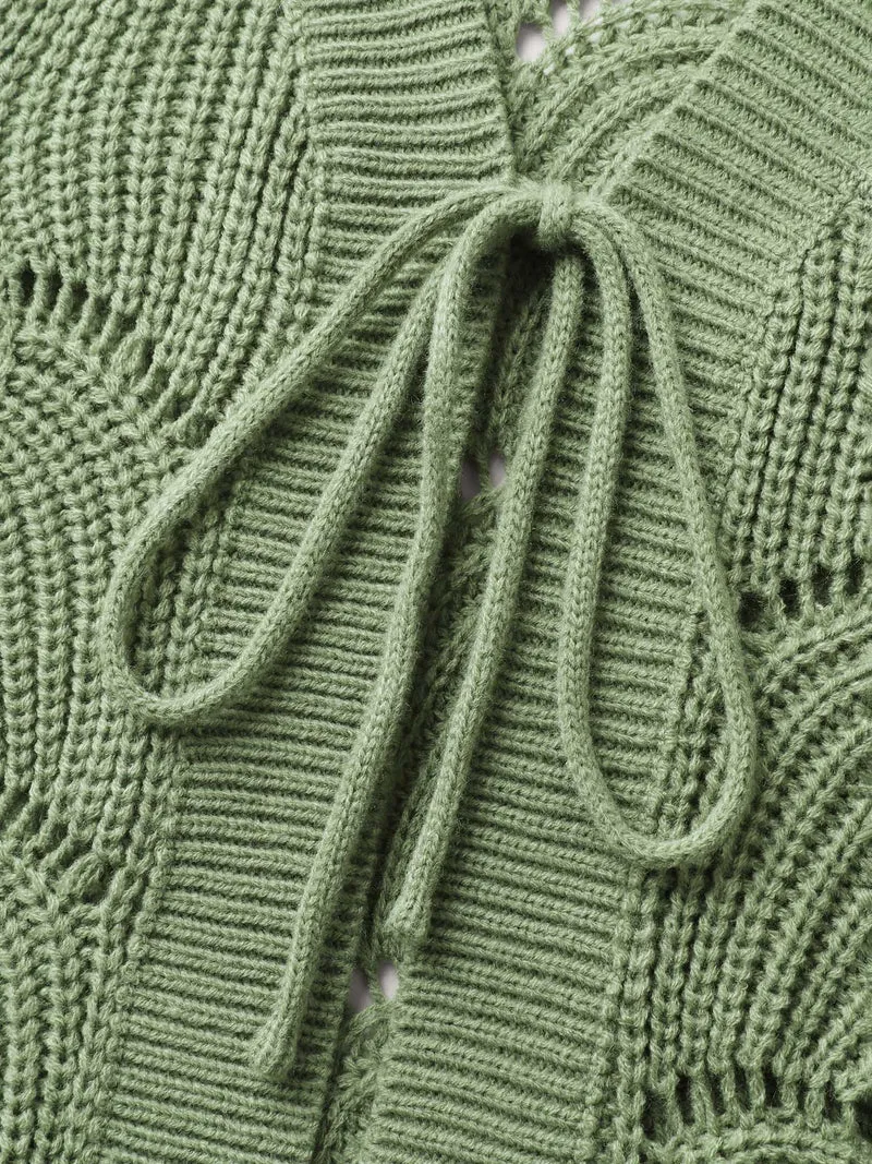 Cut-Out Textured Tie Knit Cardigan
