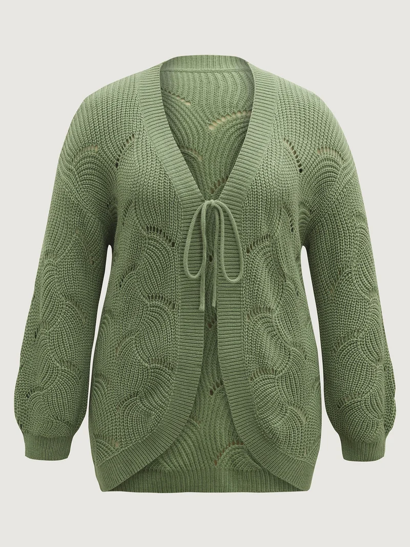 Cut-Out Textured Tie Knit Cardigan