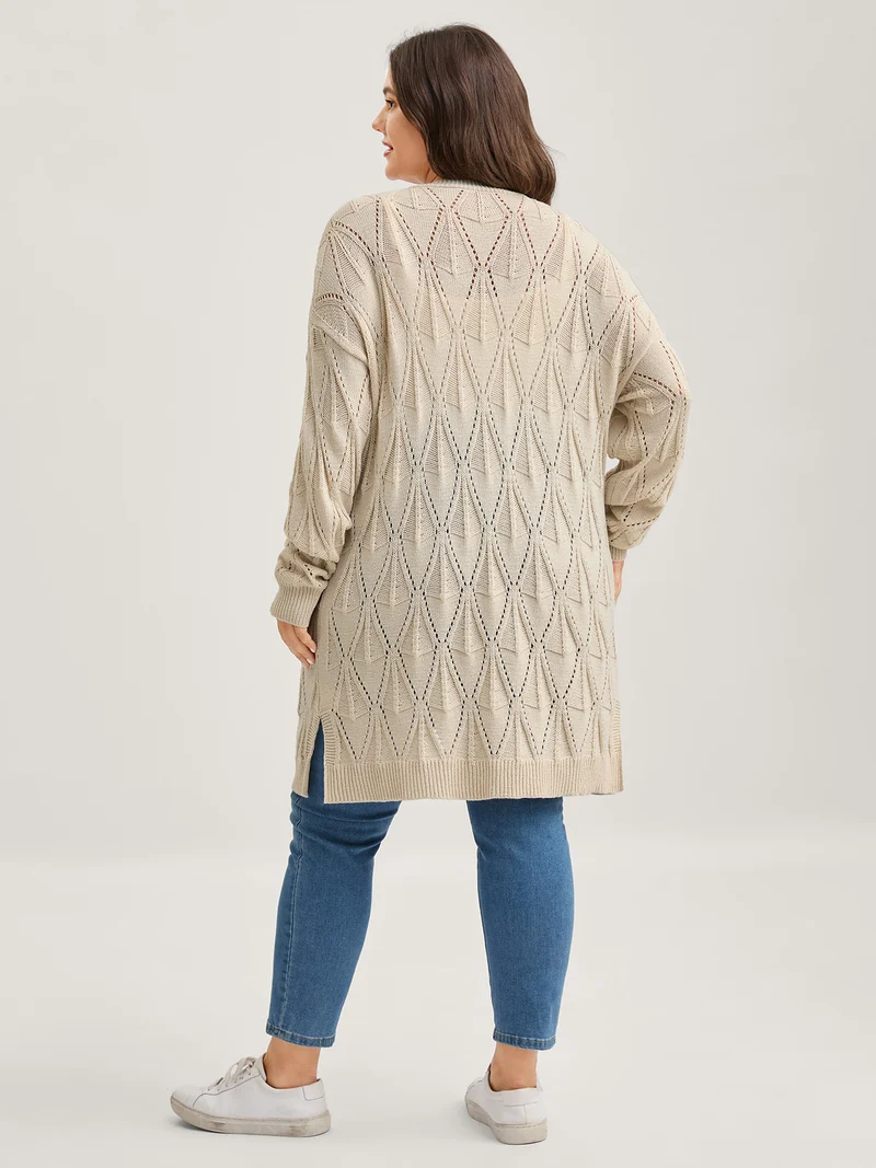 Textured Cut-Out Slit Pockets Knit Cardigan
