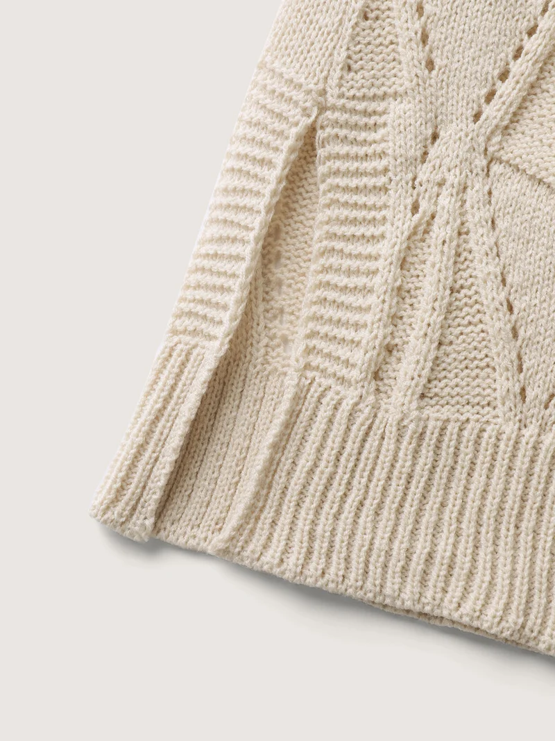 Textured Cut-Out Slit Pockets Knit Cardigan