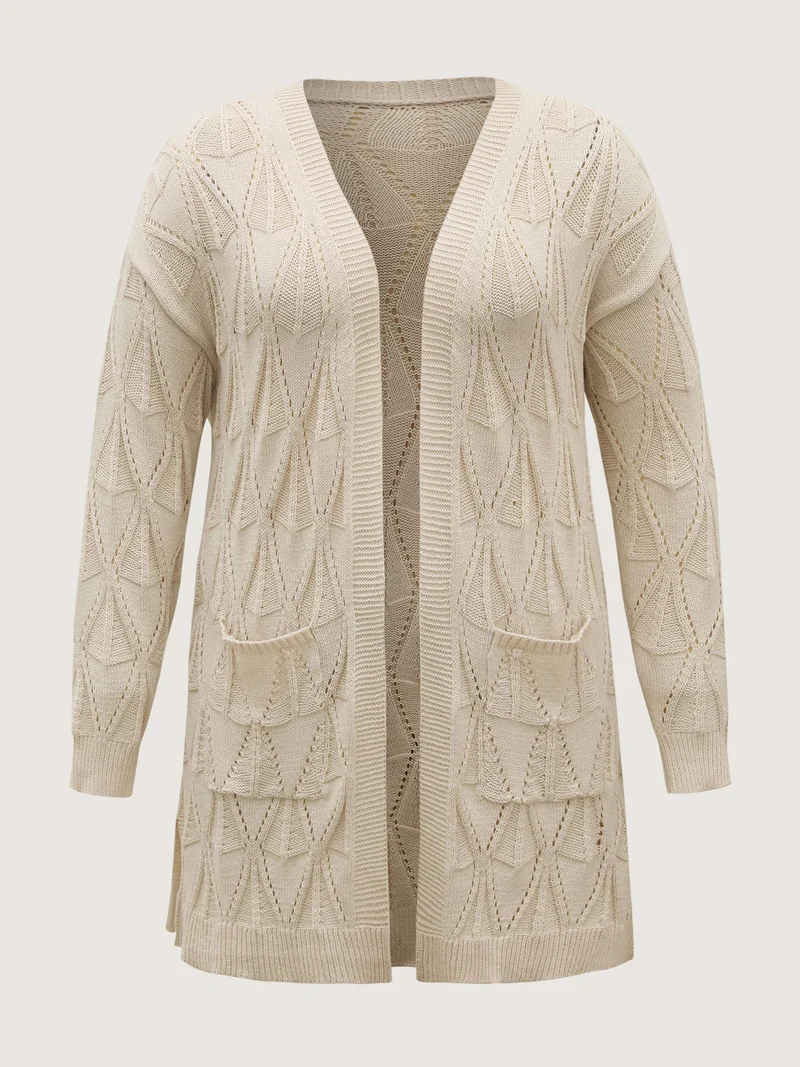 Textured Cut-Out Slit Pockets Knit Cardigan
