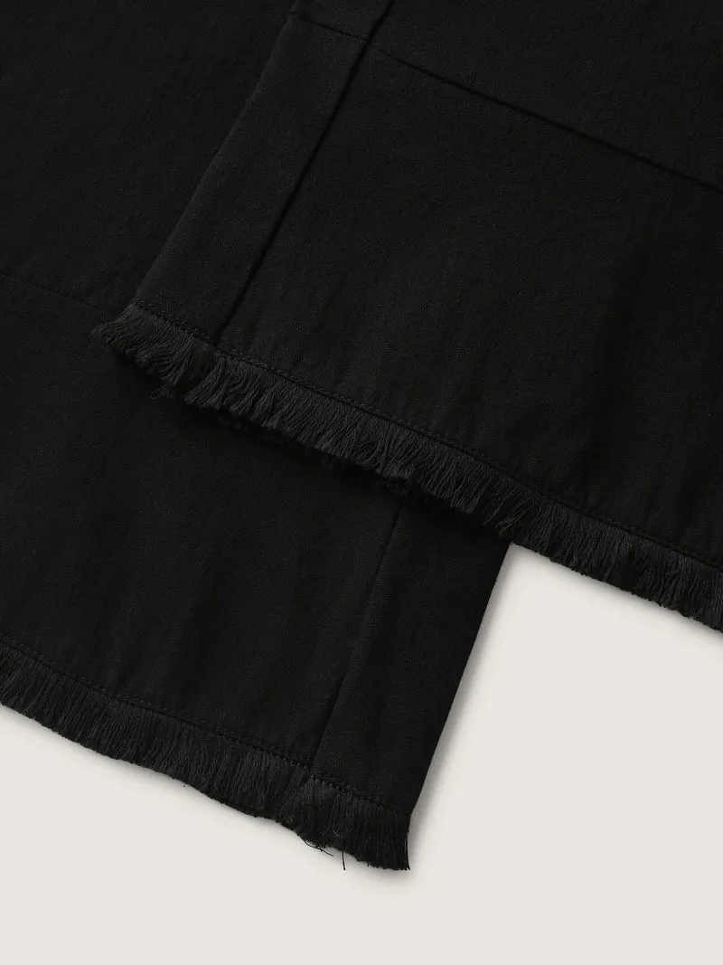 Cotton Floral Embroidered Pockets Ribbed Hem Pants