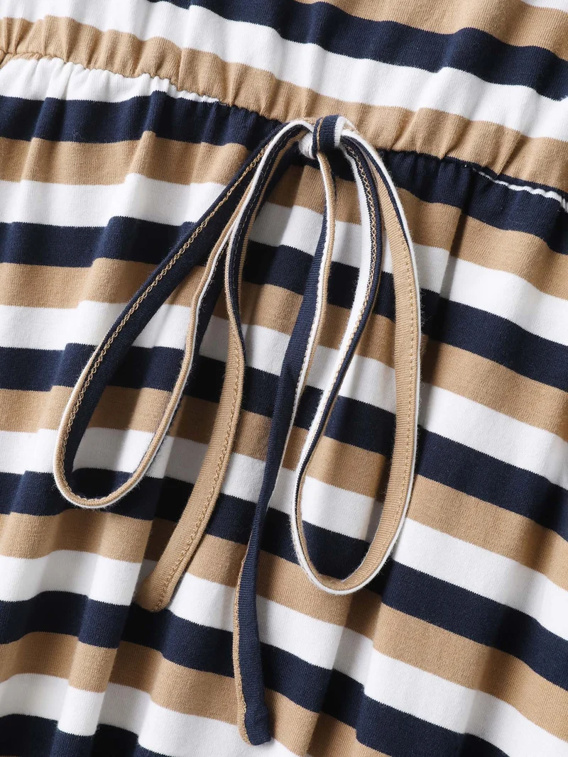 Pure Cotton Striped Waist-Tie Midi Dress