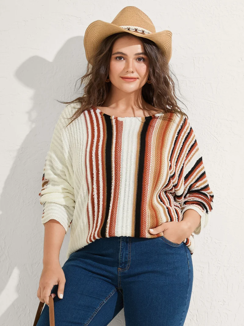 Earthy Stripes Drop Shoulder Lightweight Pullover