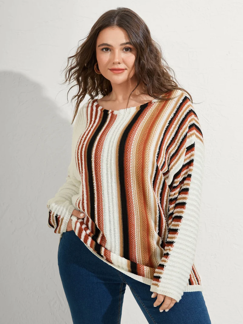 Earthy Stripes Drop Shoulder Lightweight Pullover