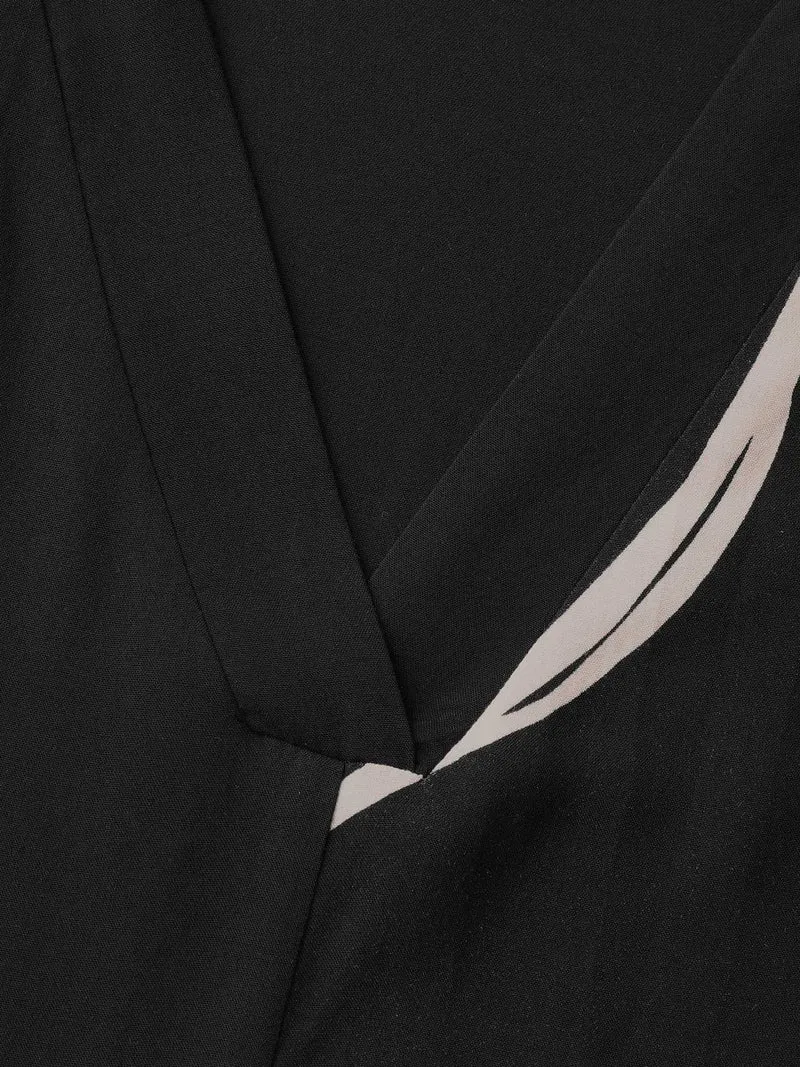 Abstract Contrast Curvy Hem Belted Midi Dress