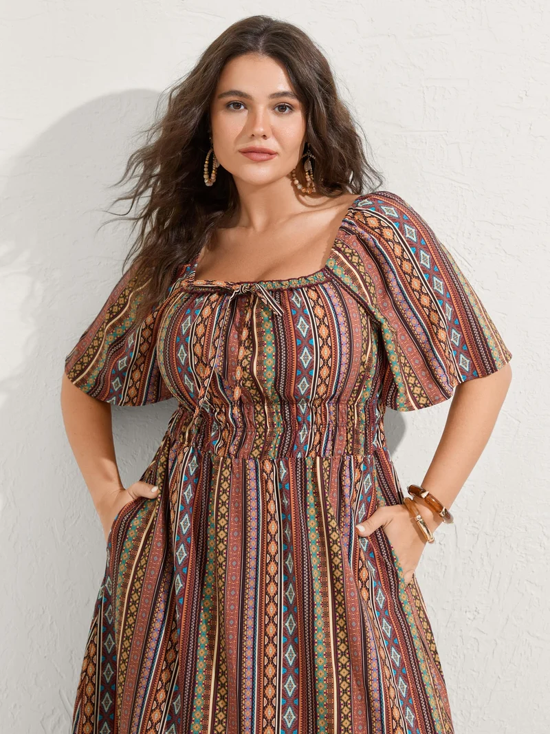 Striped Cinched-Waist Midi Dress