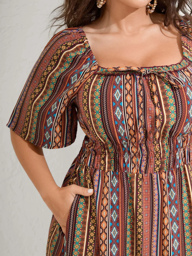 Striped Cinched-Waist Midi Dress
