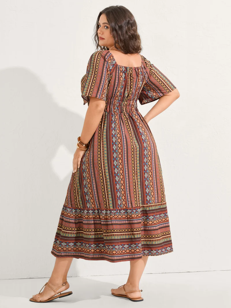 Striped Cinched-Waist Midi Dress