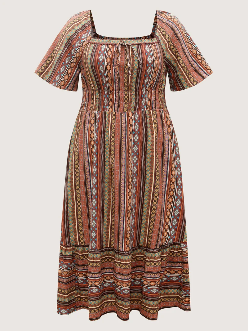 Striped Cinched-Waist Midi Dress