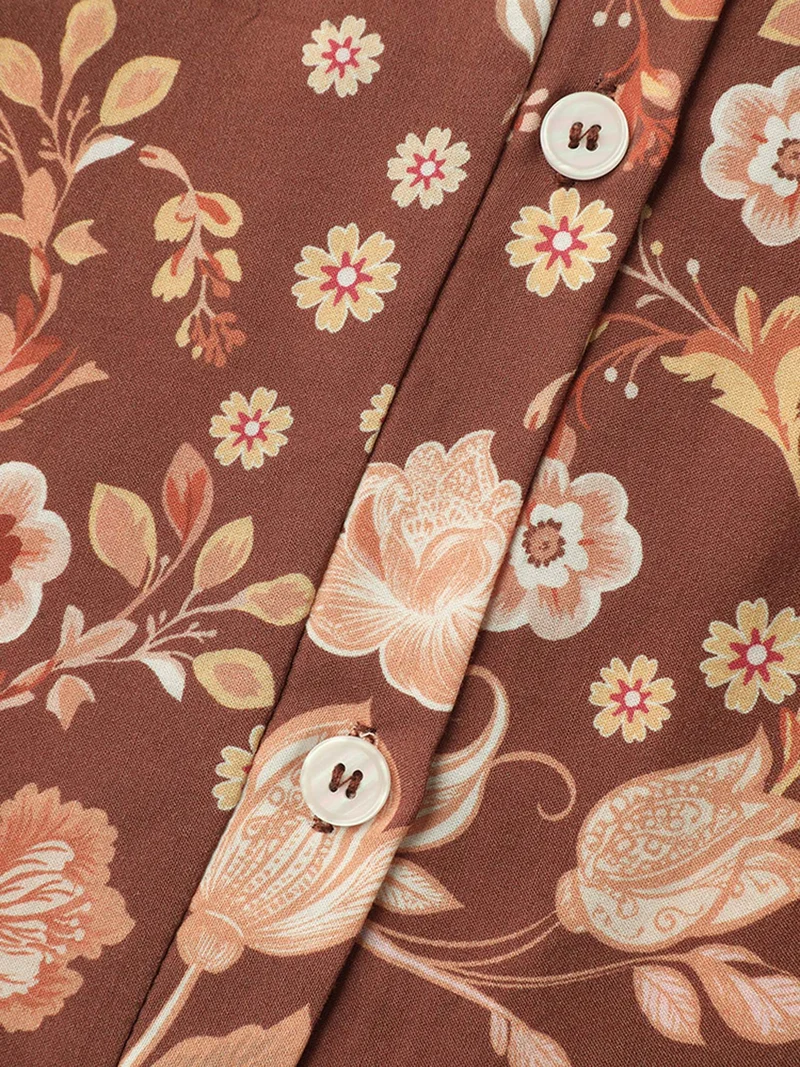 Floral Print Contrast Button-Front Shirt