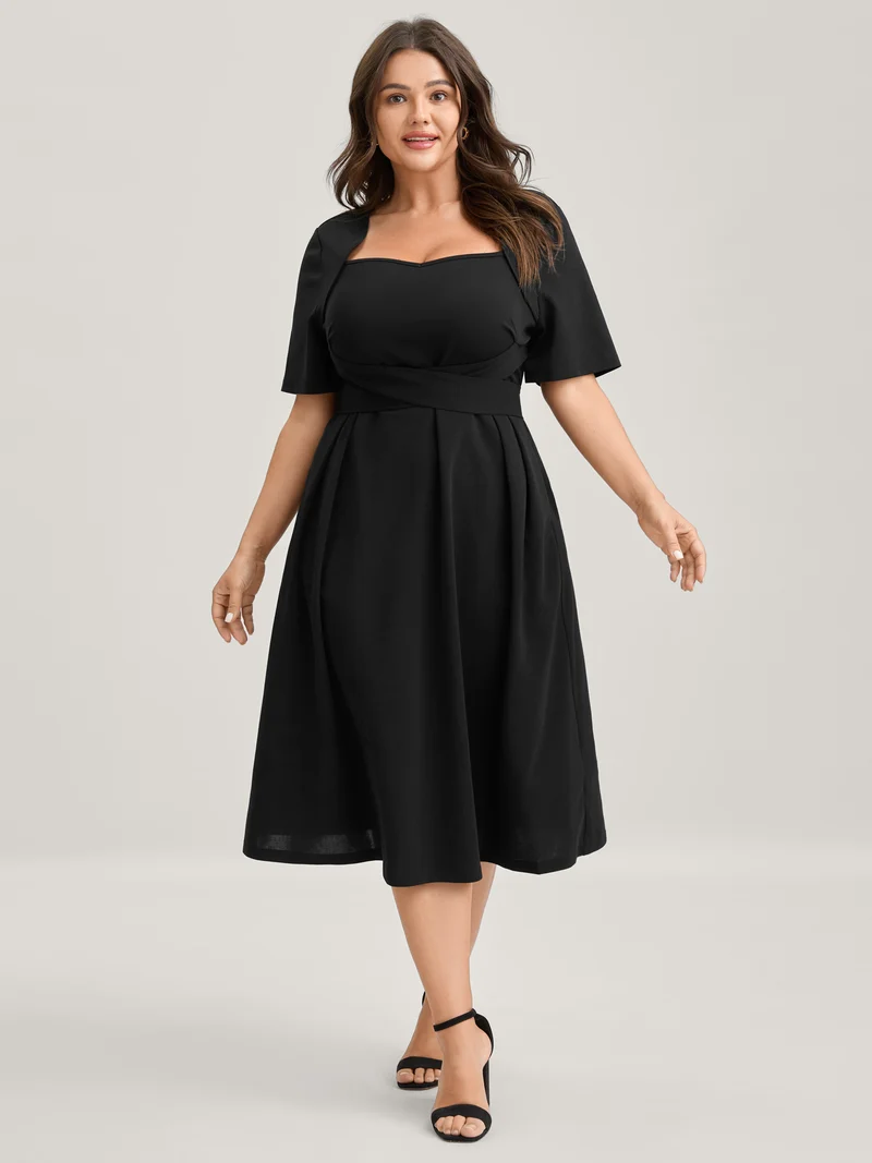 Super Stretchy Overlap Waist Midi Dress