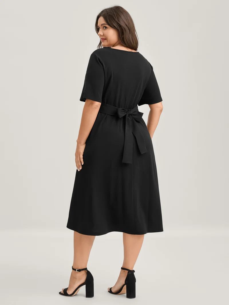 Super Stretchy Overlap Waist Midi Dress