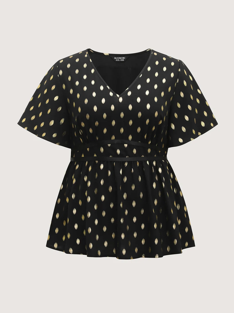 Shimmery Sequin Polka Dots Waist-Cinched Blouse