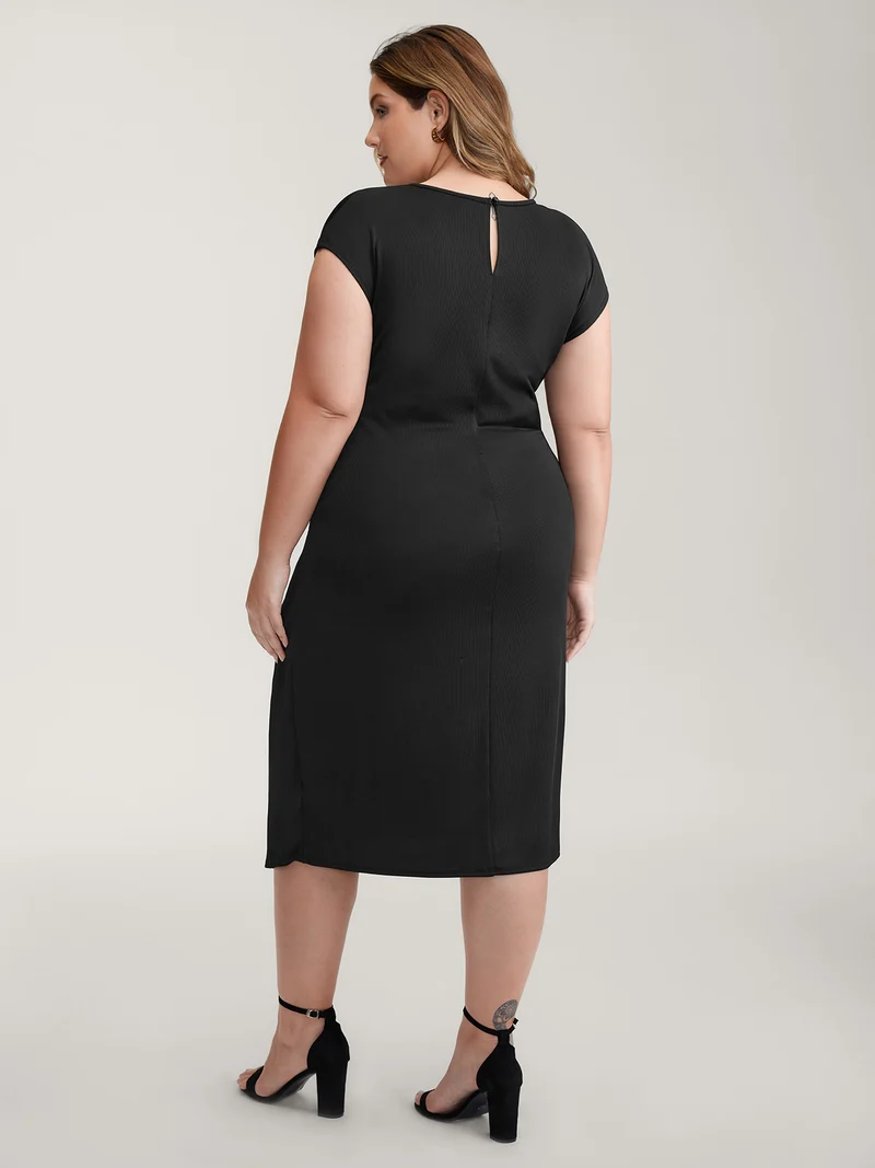 Wrap Style Metal Buckle Midi Dress