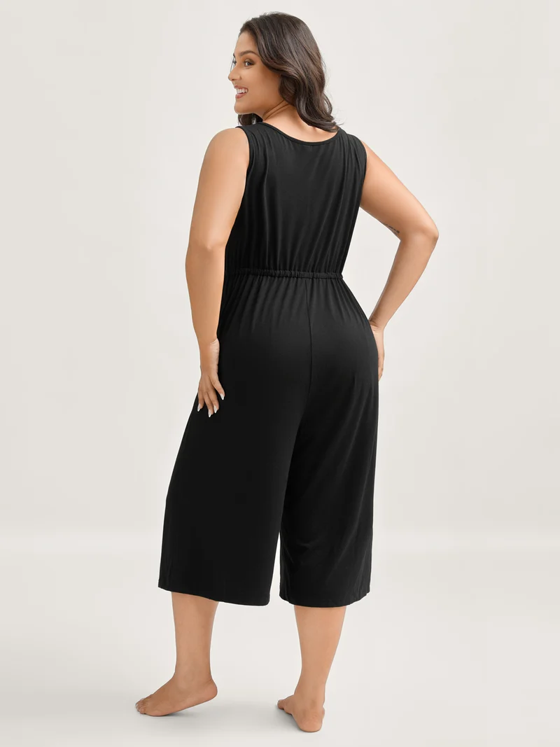 Supersoft Waist Drawstring Pockets Jumpsuit