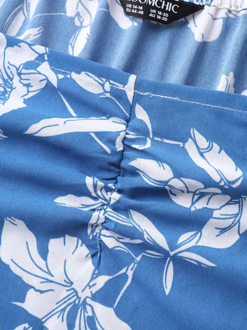 Silhouette Flower Stretchy Waist Pleated Midi Dress