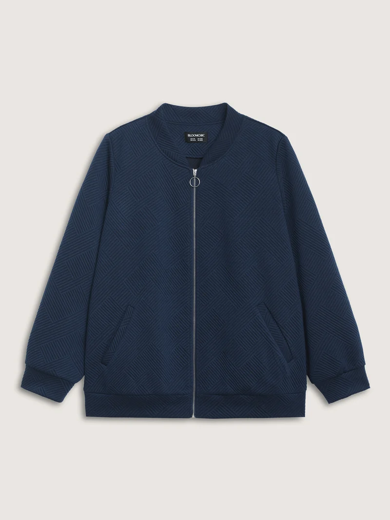 Textured Solid Pockets Zipper Jacket