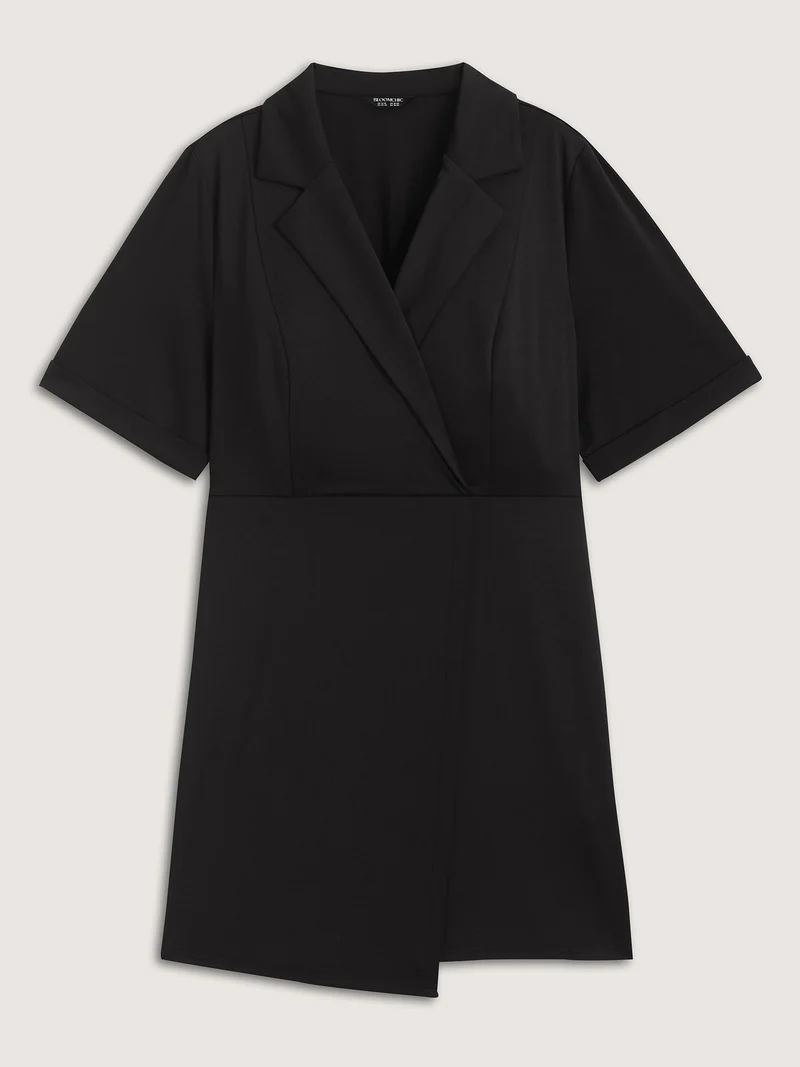 Stretchy Blazer Collar Belted Knee-Length Dress