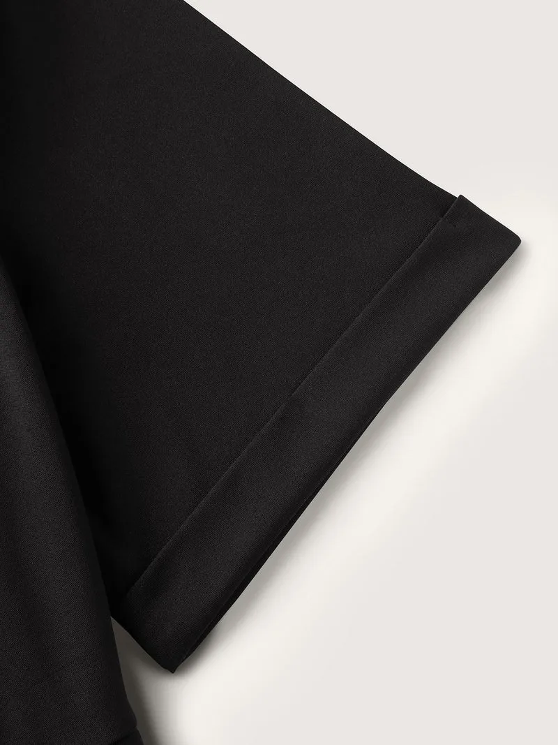 Stretchy Blazer Collar Belted Knee-Length Dress