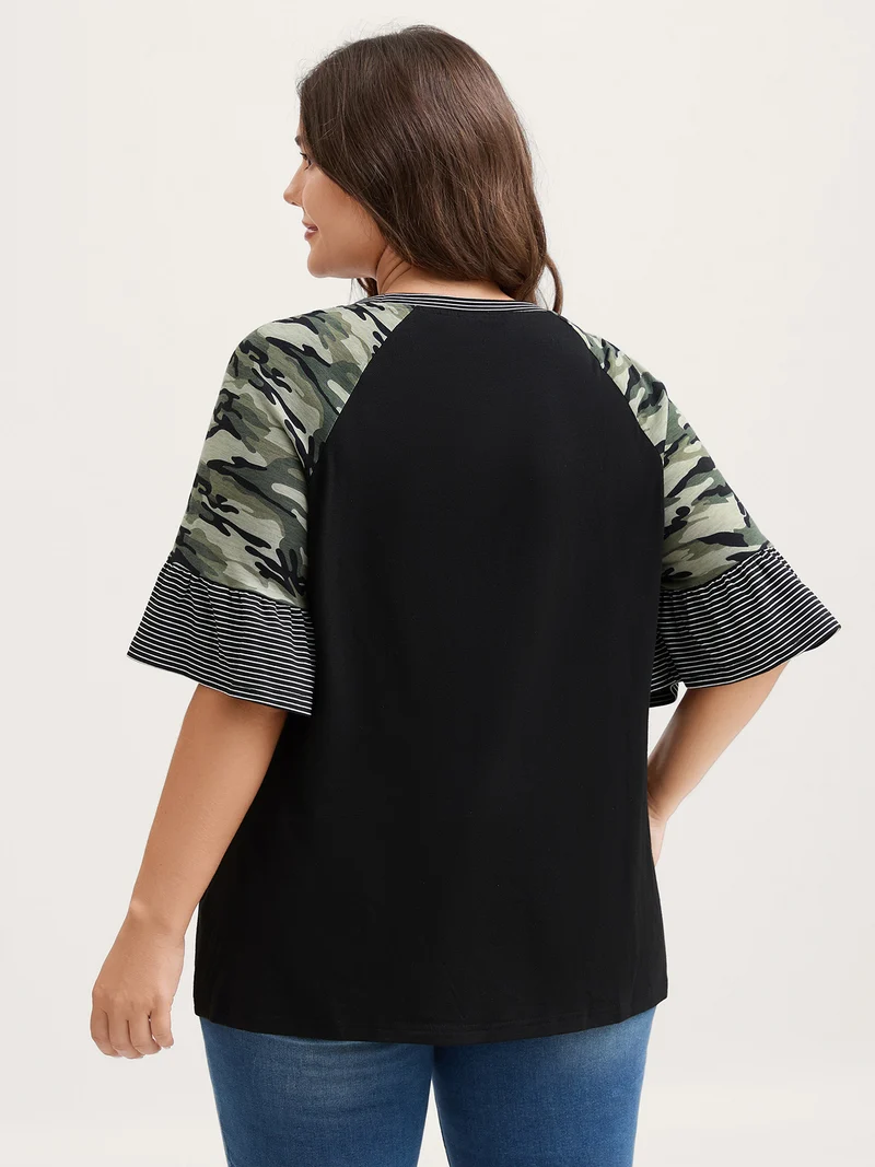 Supersof Camouflage Sleeve Contrast T-Shirt