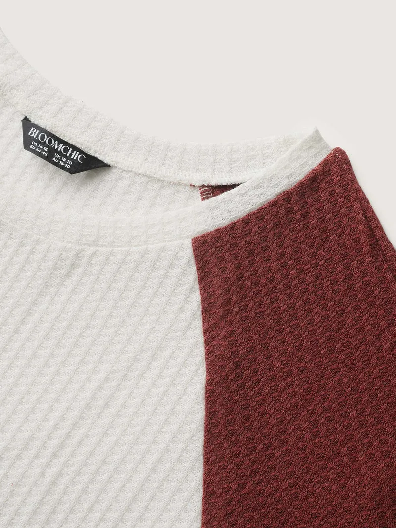 Raglan Sleeve Patchwork Waffle T-Shirt
