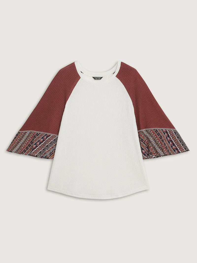 Raglan Sleeve Patchwork Waffle T-Shirt