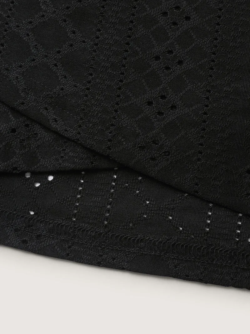 Textured Floral Lace Neck Long Tank Top