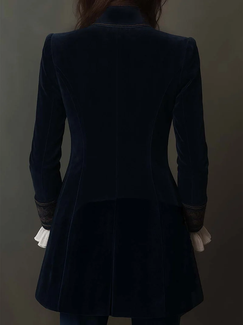 Marguerite | Navy Embroidered Longline Jacket