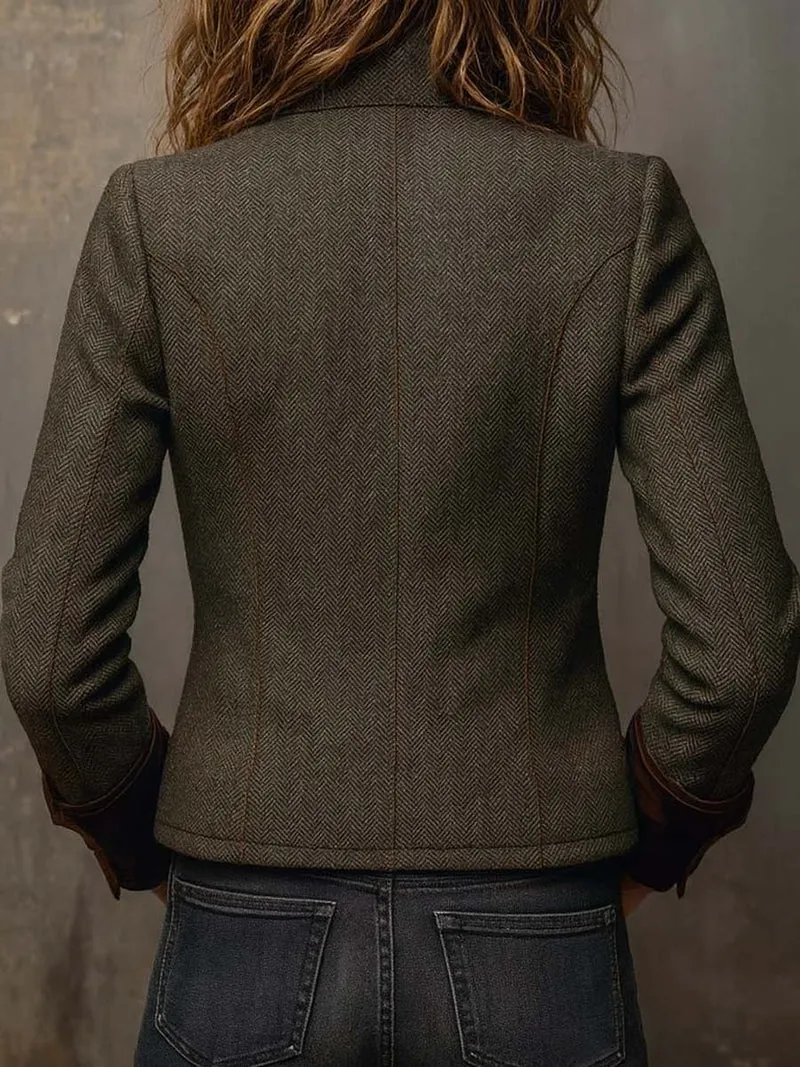 Rowena | Herringbone Contrast Trim Blazer