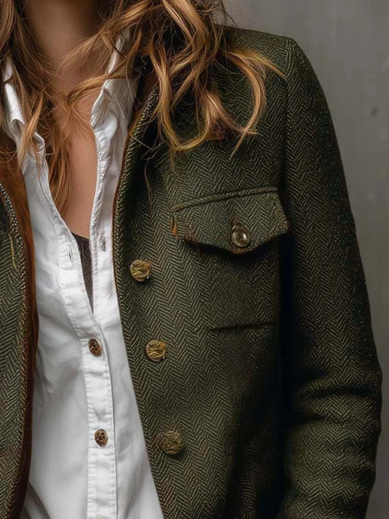 Rowena | Herringbone Contrast Trim Blazer