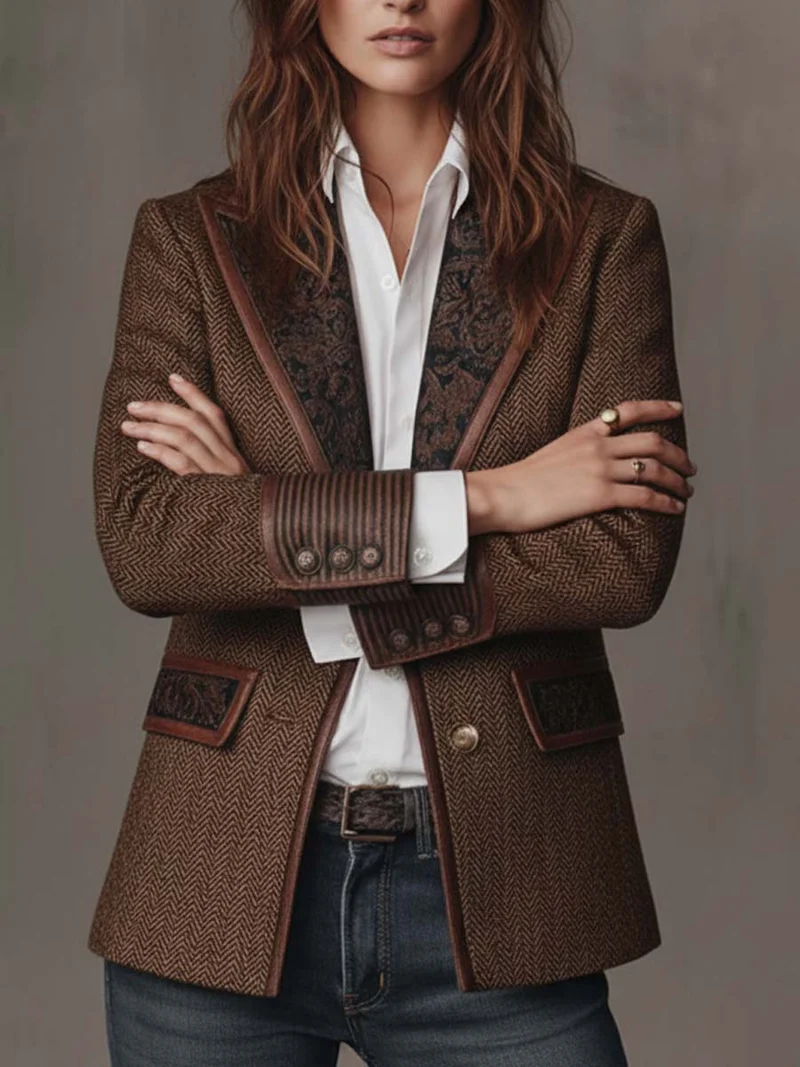 Theodora | Herringbone Panel Blazer