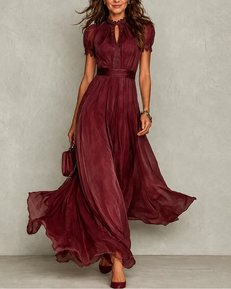 Zoey | Ruffle Neck Pleated Dress for Women