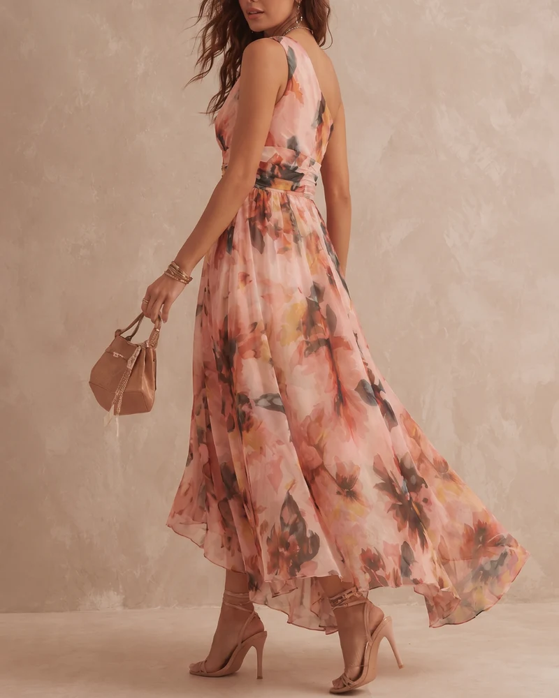 Aurora | One-Shoulder Watercolor Floral Crossover Maxi Dress