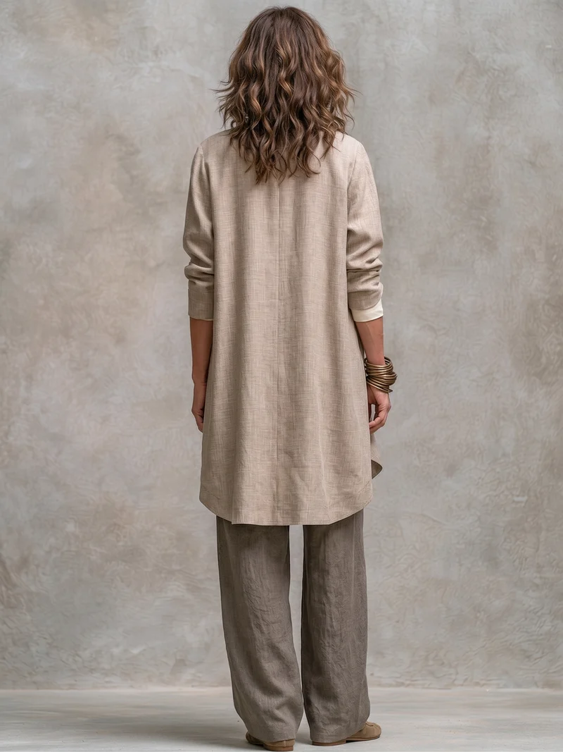 Caroline | Open-Front Longline Jacket, Satin Tank & Wide-Leg Trouser Set