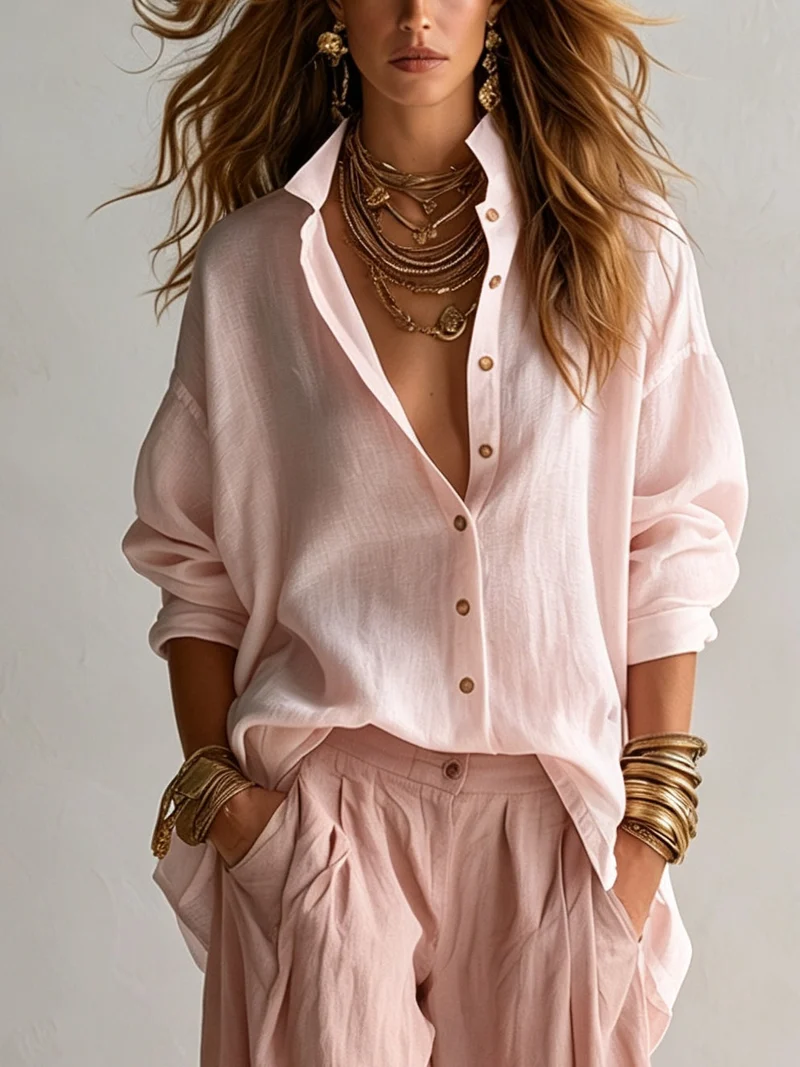 Harper | Relaxed Linen-Look shirt & pants Set