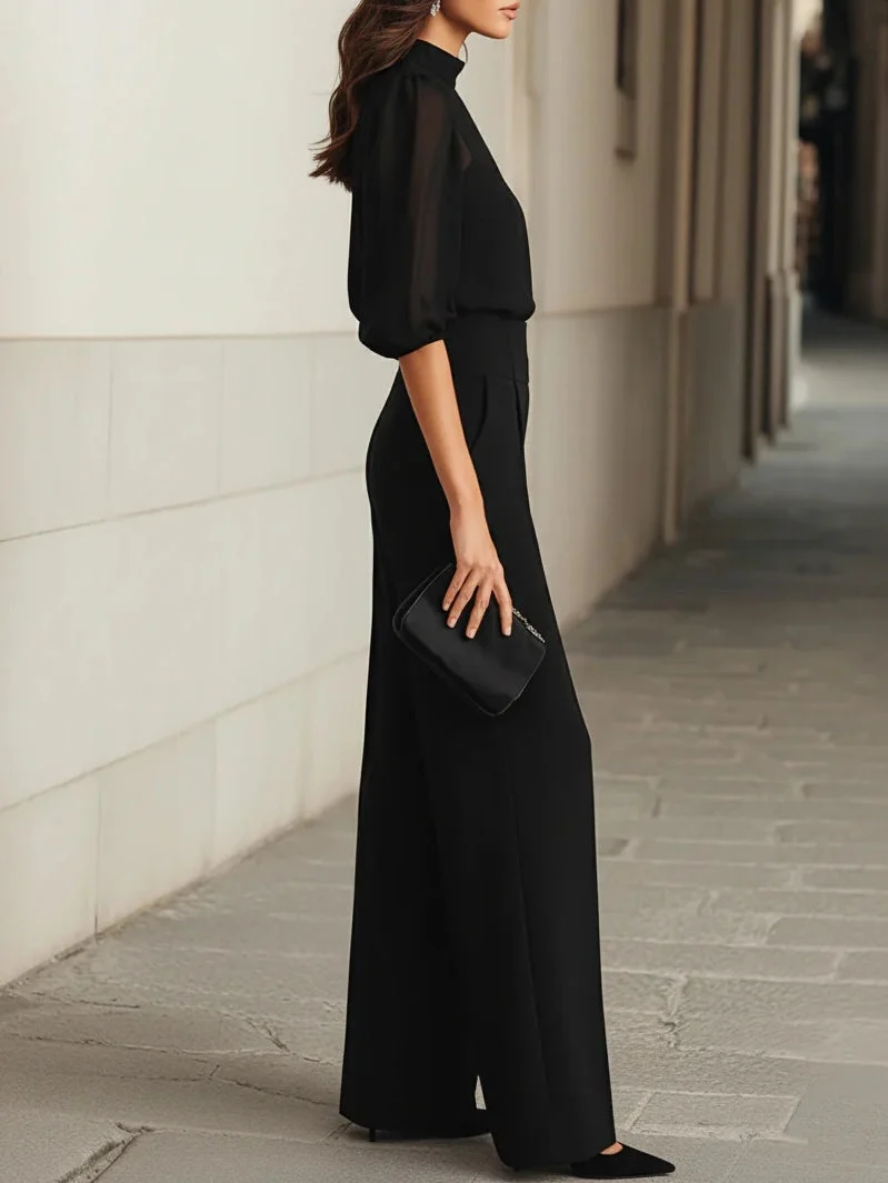 Vivienne | Sheer-Top Wide-Leg Pants Three-Piece Set