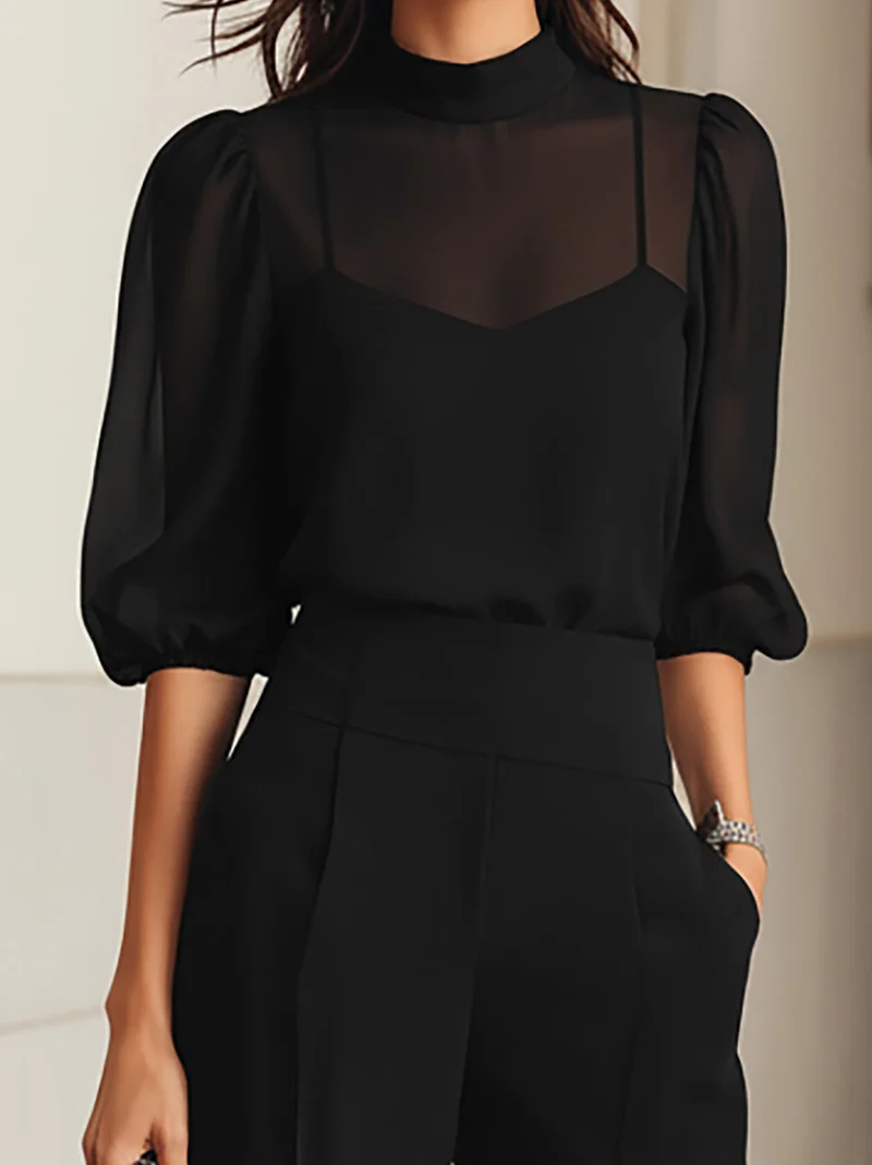 Vivienne | Sheer-Top Wide-Leg Pants Three-Piece Set