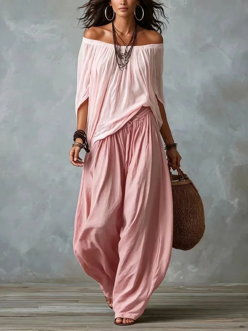 Amelia | Off-Shoulder Top & Lantern Pants Set
